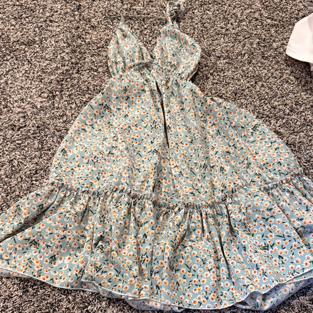 Floral Kids Dress in Blue and White